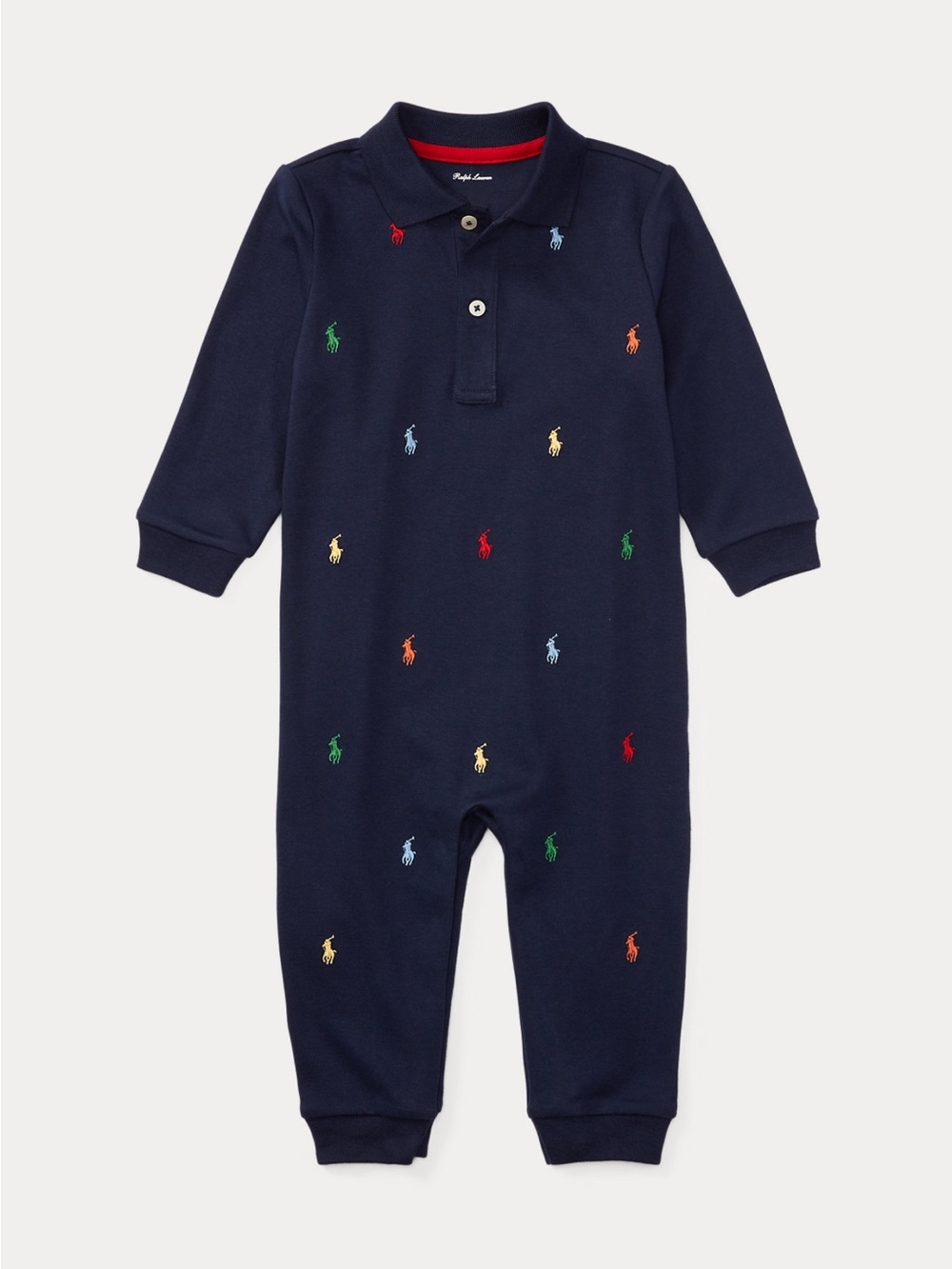 Ralph Lauren Navy Polo Footie with Multicolor Pony Embroidery